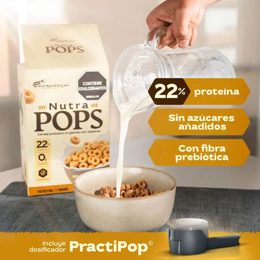 NUTRAMERICAN - NUTRA POPS 485g (Cereal de proteína crujiente con caseína)